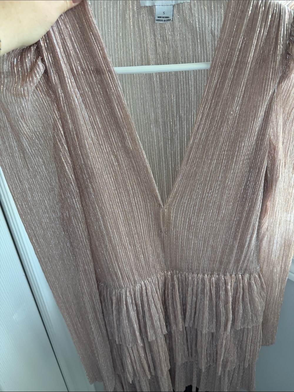 Sabina Musayev Rose Gold Metallic Pleated Tiered Long-Sleeve Dress - Picture 4 of 4